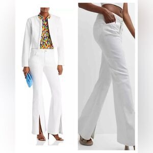 Cinq a Sept Ferna Braided White Jeans Women 10 High Waist Flared Split Hem $325